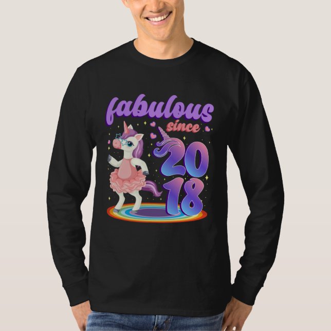 T-shirt Fabulous Since 2018 Pretty Unicorn in Pink Dress F (Devant)