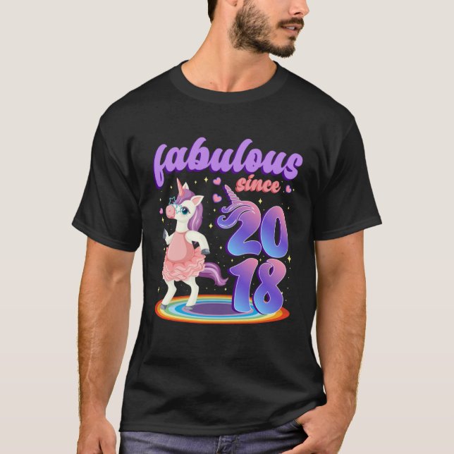 T-shirt Fabulous Since 2018 Pretty Unicorn in Pink Dress F (Devant)