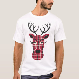 T-shirt Face de Noël Reindeer à damiers