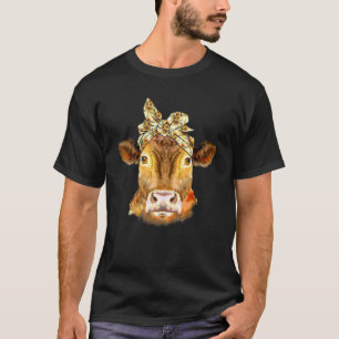 T-shirt Face De Vache Avec Tête De Fleur De Soleil Bandana