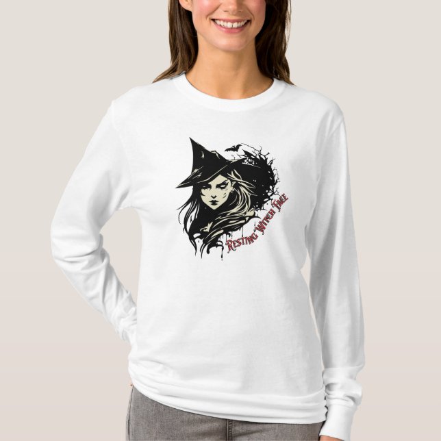 T-Shirt Face Sorcière Repose, Chemise Halloween (Devant)