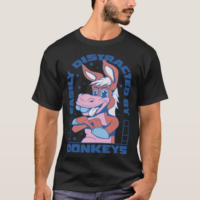 T-shirt Facile À Distraire Par Les Dons Âne Mini Cheval (Devant)