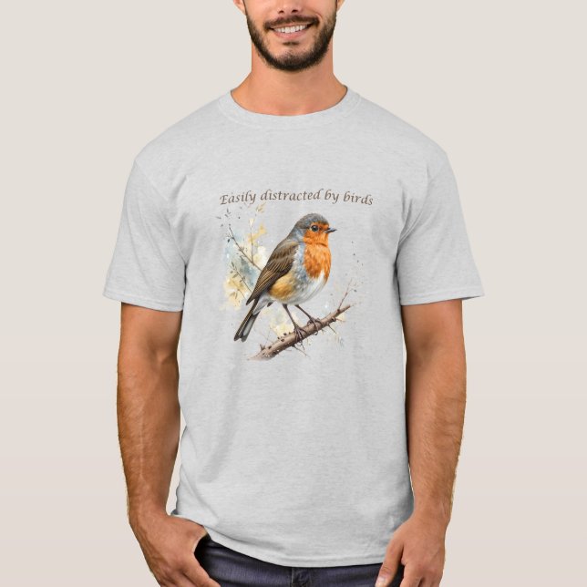 T-shirt Facile à distraire par les oiseaux Citation amusan (Devant)