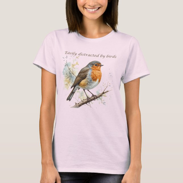 T-shirt Facile à distraire par les oiseaux Citation amusan (Devant)