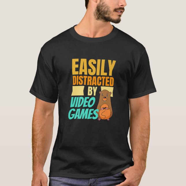 T-shirt Facile Distrait Par Jeux Vidéo Jeu Nerd (Devant)
