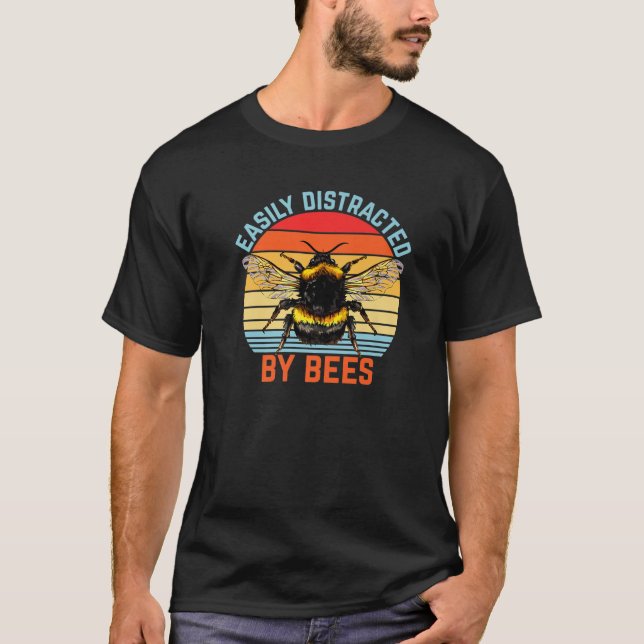 T-shirt Facilement Distrait Par Abeilles Retro Bug Lover (Devant)