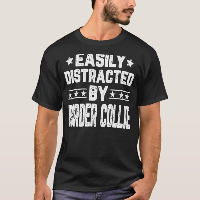 T-shirt Facilement Distrait Par Bordure Collie Chien (Devant)