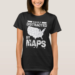 T-shirt Facilement Distrait Par Cartes Géographie Carte En