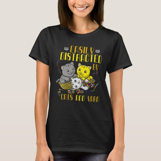 T-shirt Facilement Distrait Par Chats Et Fils Chat Proprié (Devant)