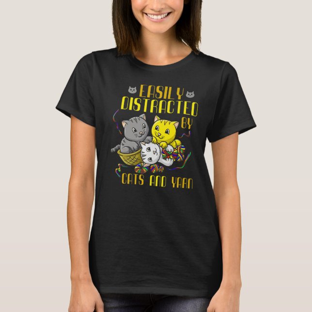 T-shirt Facilement Distrait Par Chats Et Fils Chat Proprié (Devant)