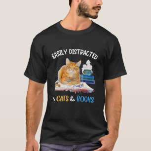 T-shirt Facilement Distrait Par Chats Et Livres Chat