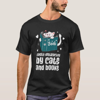 T-shirt Facilement Distrait Par Chats Et Livres Chat Et Li