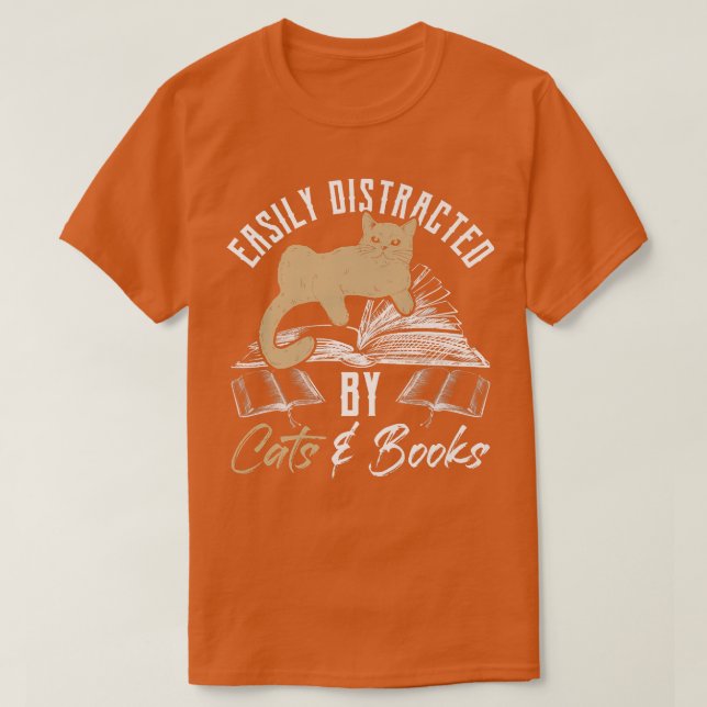 T-shirt Facilement distrait par Chats et Livres Chat et Lo (Design devant)