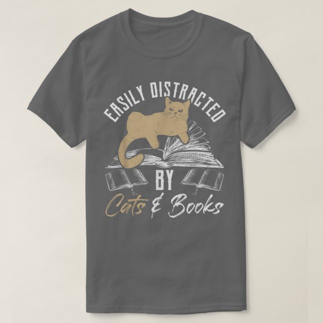 T-shirt Facilement distrait par Chats et Livres Chat et Lo (Design devant)