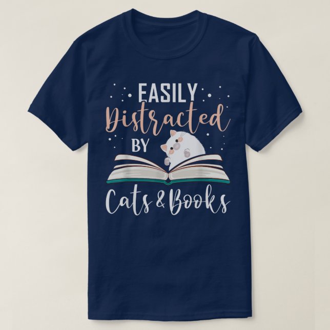 T-shirt Facilement distrait par Chats et Livres Chat et Lo (Design devant)