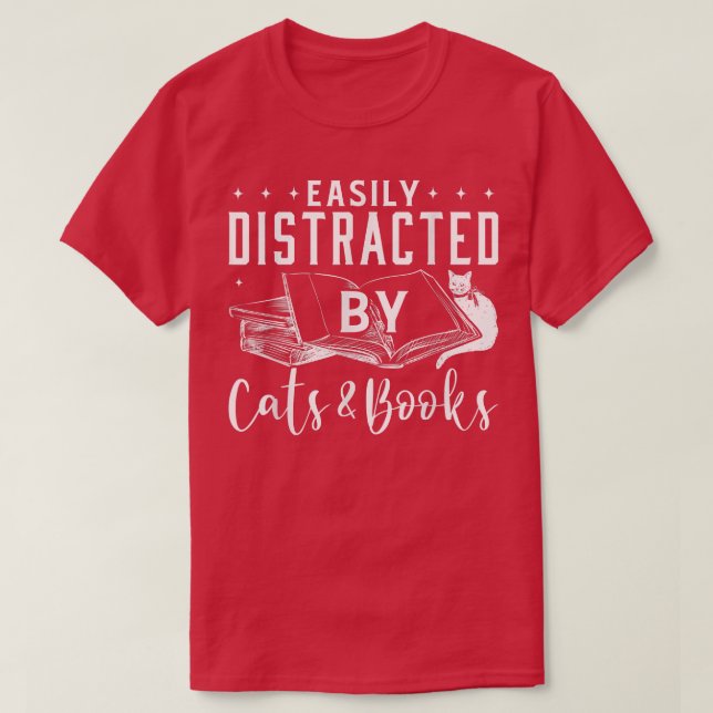 T-shirt Facilement distrait par Chats et Livres Chat et Lo (Design devant)