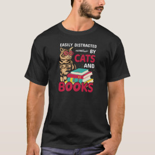 T-shirt Facilement Distrait Par Chats Et Livres Chat ' Liv
