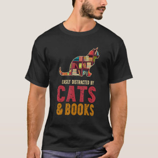 T-shirt Facilement Distrait Par Chats Et Livres Chats Et L