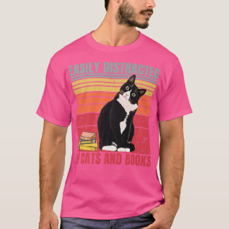 T-shirt Facilement distrait par Chats et Livres Drôle Chat