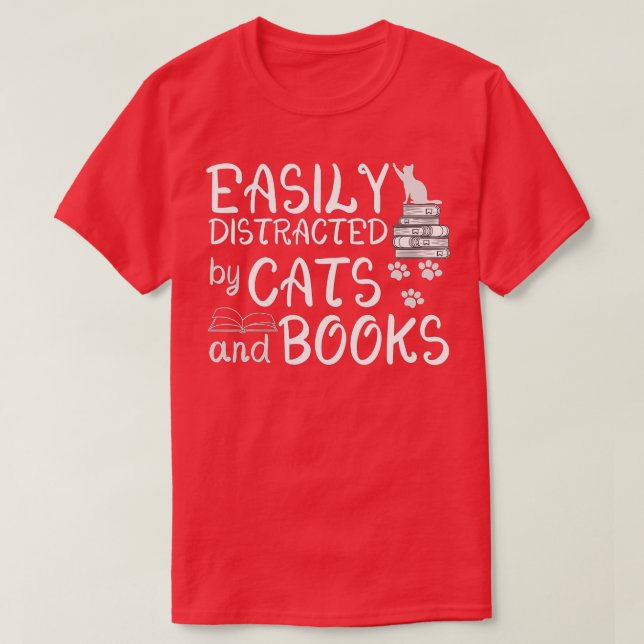 T-shirt Facilement Distrait Par Chats Et Livres Drôle Livr (Design devant)