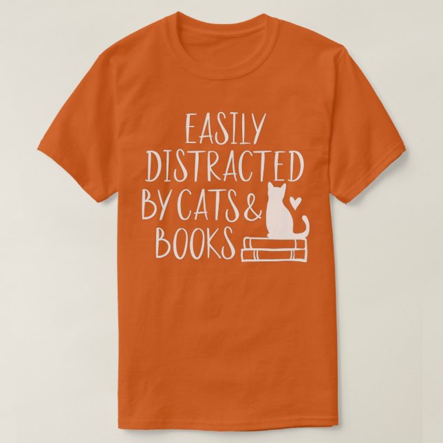 T-shirt Facilement Distrait Par Chats Et Livres Drôle Livr (Design devant)