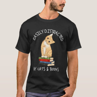 T-shirt Facilement Distrait Par Chats Et Livres Livre Chat