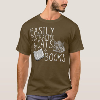 T-shirt Facilement Distrait Par Chats Et Livres Livre Et C