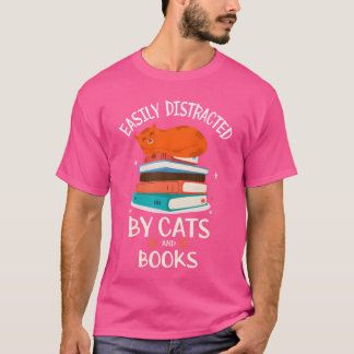T-shirt Facilement Distrait Par Chats Et Livres Louveur De