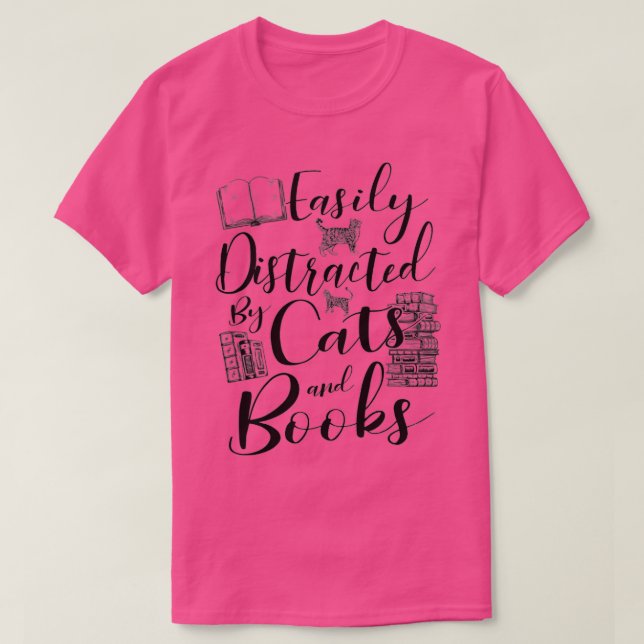 T-shirt Facilement distrait par Chats et Louveur de livres (Design devant)