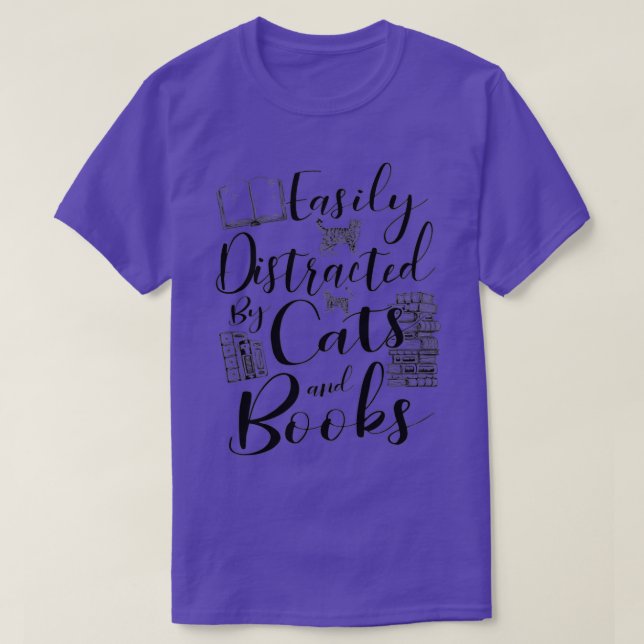 T-shirt Facilement distrait par Chats et Louveur de livres (Design devant)
