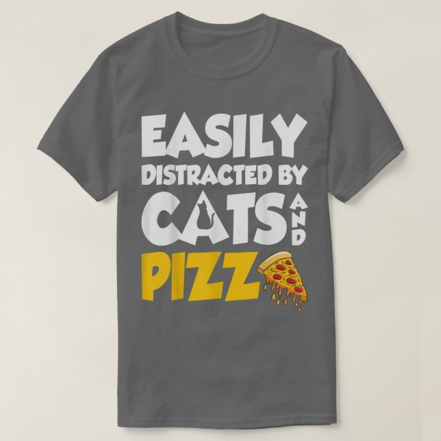 T-shirt Facilement Distrait Par Chats Et Pizza Cute Chat E (Design devant)