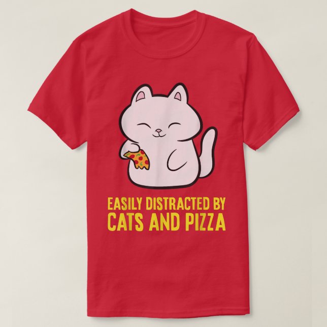 T-shirt Facilement Distrait Par Chats Et Pizza Kawaii Chat (Design devant)