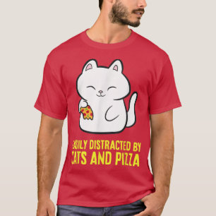 T-shirt Facilement Distrait Par Chats Et Pizza Kawaii Chat