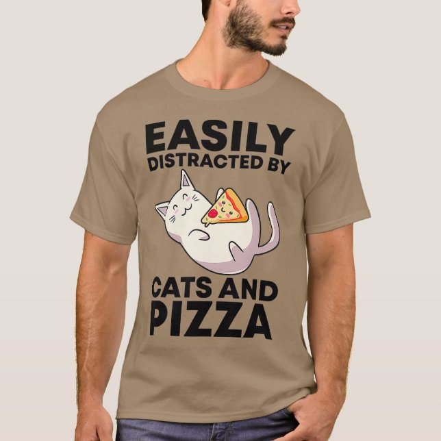 T-shirt Facilement Distrait Par Chats Et Pizza Kawaii Chat (Devant)