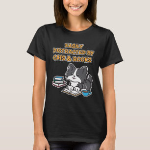 T-shirt Facilement Distrait Par Chats & Livres Cute Kitty