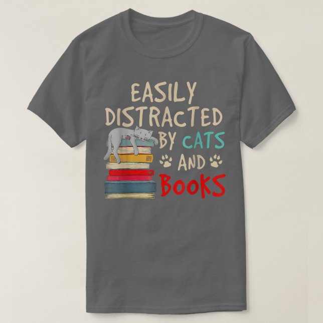 T-shirt Facilement distrait par Chats Livres Livre de Chat (Design devant)