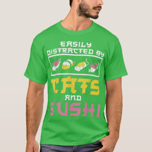 T-shirt Facilement Distrait Par Chats Sushi Japon Cuisine 
