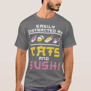 T-shirt Facilement Distrait Par Chats Sushi Japon Cuisine 