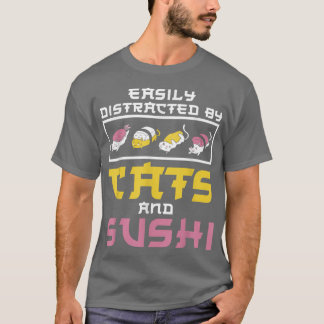 T-shirt Facilement Distrait Par Chats Sushi Japon Cuisine