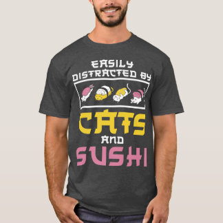 T-shirt Facilement Distrait Par Chats Sushi Japon Cuisine