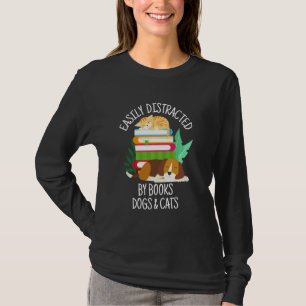 T-shirt Facilement Distrait Par Chiens Chats Et Livres Ani