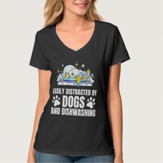 T-shirt Facilement Distrait Par Chiens Cuisine Lave-Vaisse