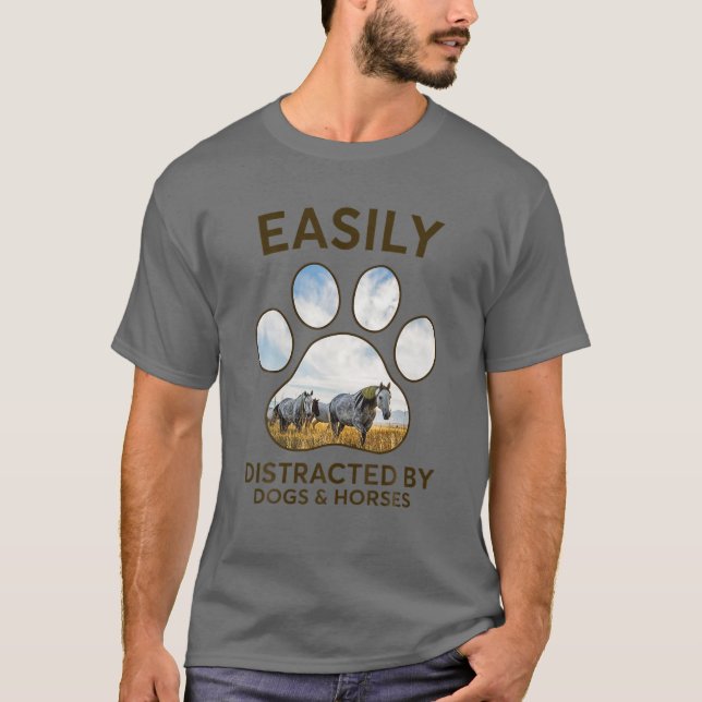 T-shirt Facilement Distrait Par Chiens Et Chevaux Chiens C (Devant)