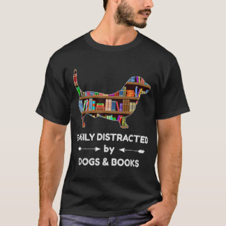 T-shirt Facilement Distrait Par Chiens Et Livres