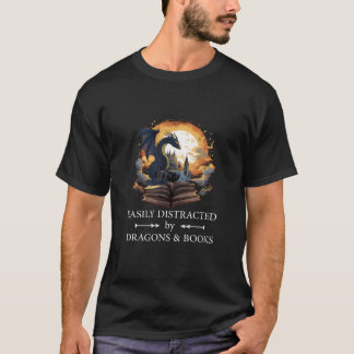 T-shirt Facilement distrait par Dragon et Livres Nerds Boo