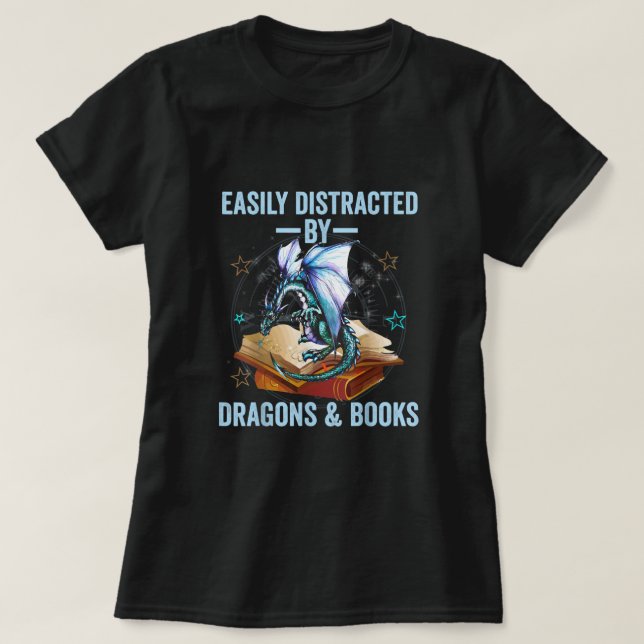T-shirt Facilement Distrait Par Dragons Et Livres Enfants  (Design devant)