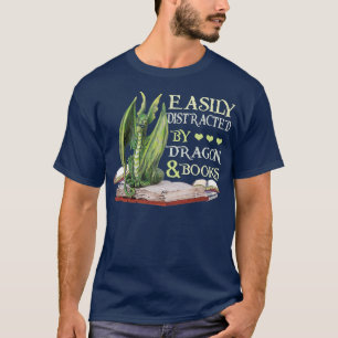 T-shirt Facilement Distrait Par Dragons Et Livres Livre Dr