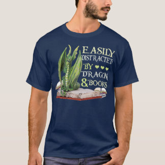 T-shirt Facilement Distrait Par Dragons Et Livres Livre Dr