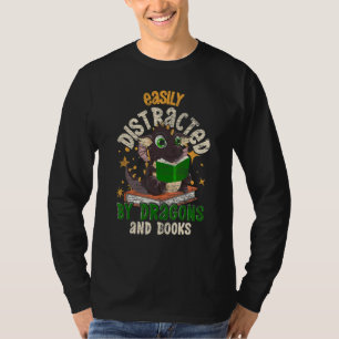 T-shirt Facilement Distrait Par Dragons Et Livres Livre Re