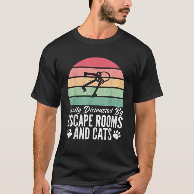 T-shirt Facilement distrait par Escape Rooms et Cats Lover (Devant)